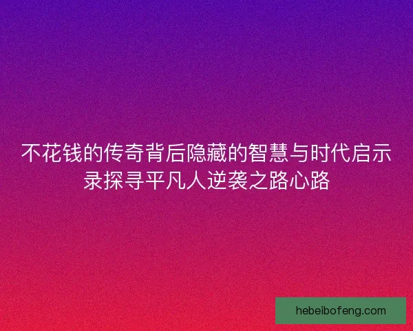 不花钱的传奇背后隐藏的智慧与时代启示录探寻平凡人逆袭之路心路